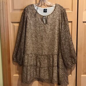 New Cal Style Tan Print Tunic Blouse